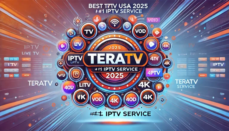 Promotional banner for TEREATV IPTV featuring the text: "Best IPTV USA 2025 | TEREATV – #1 IPTV Service" with icons representing Live TV, VOD, Sports, and 4K Streaming on a modern tech-inspired background.